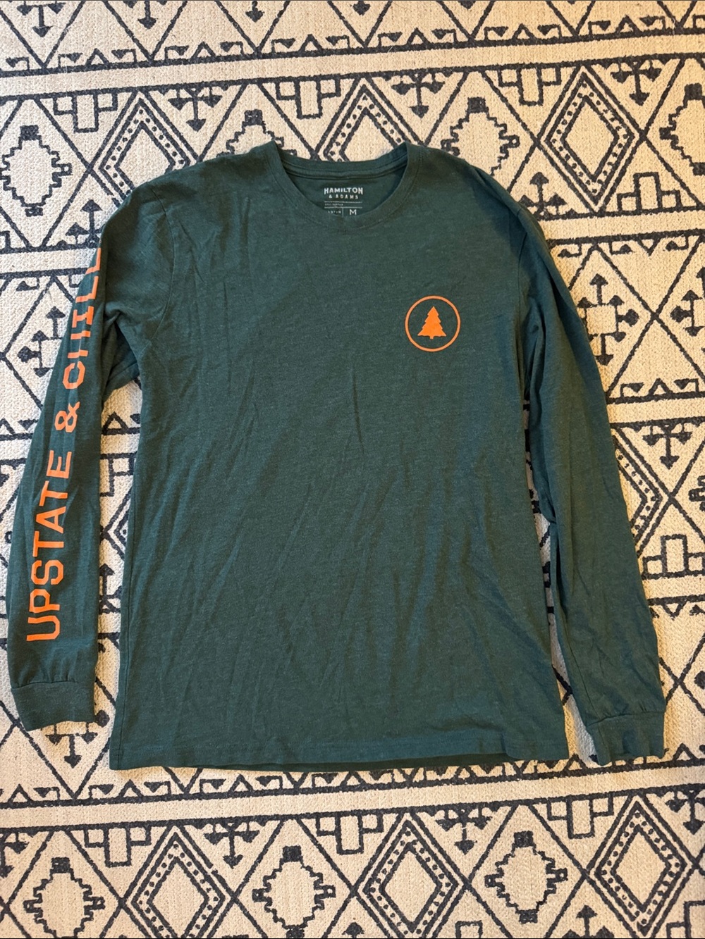 Hamilton & Adams Women's Forest Green Long-Sleeve Tee with Orange Accent